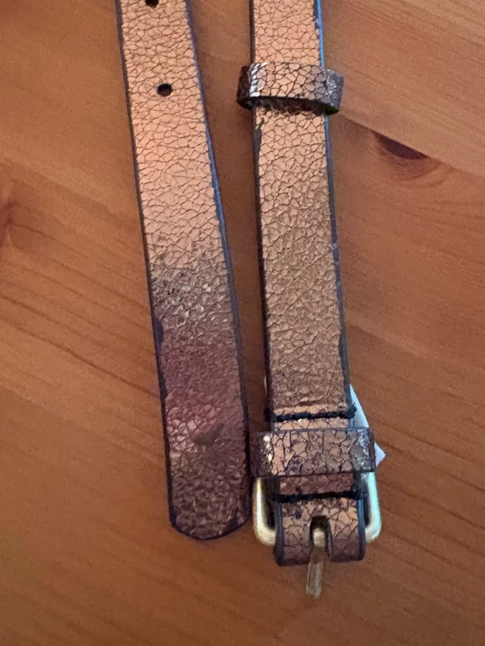 Boden Textured Bronze Leather Metallic Skinny Belt Size L Gold Square Buckle